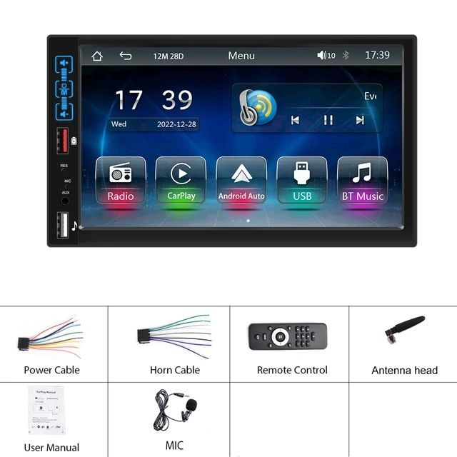 Rádio 1din 7 polegadas CARPLAY Bluetooth USB e Microfone NOVO