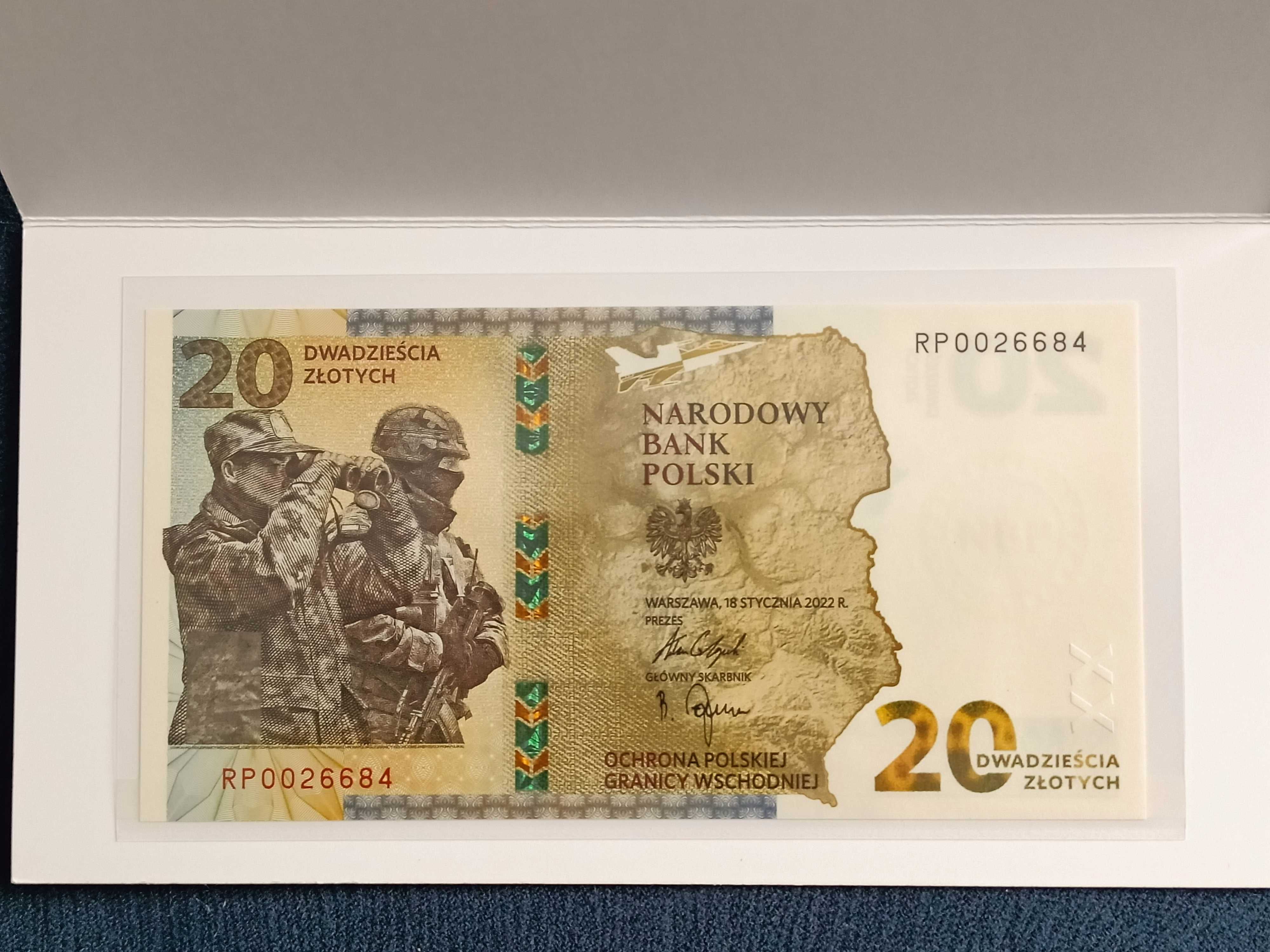 20 złotych 2022 stan 1 UNC , dwa banknoty