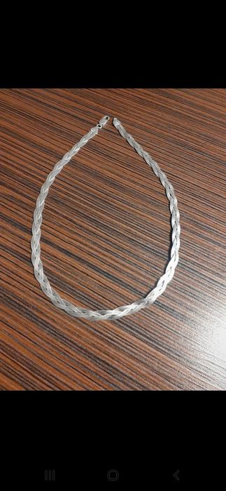 Włoski, srebrny naszyjnik-warkocz