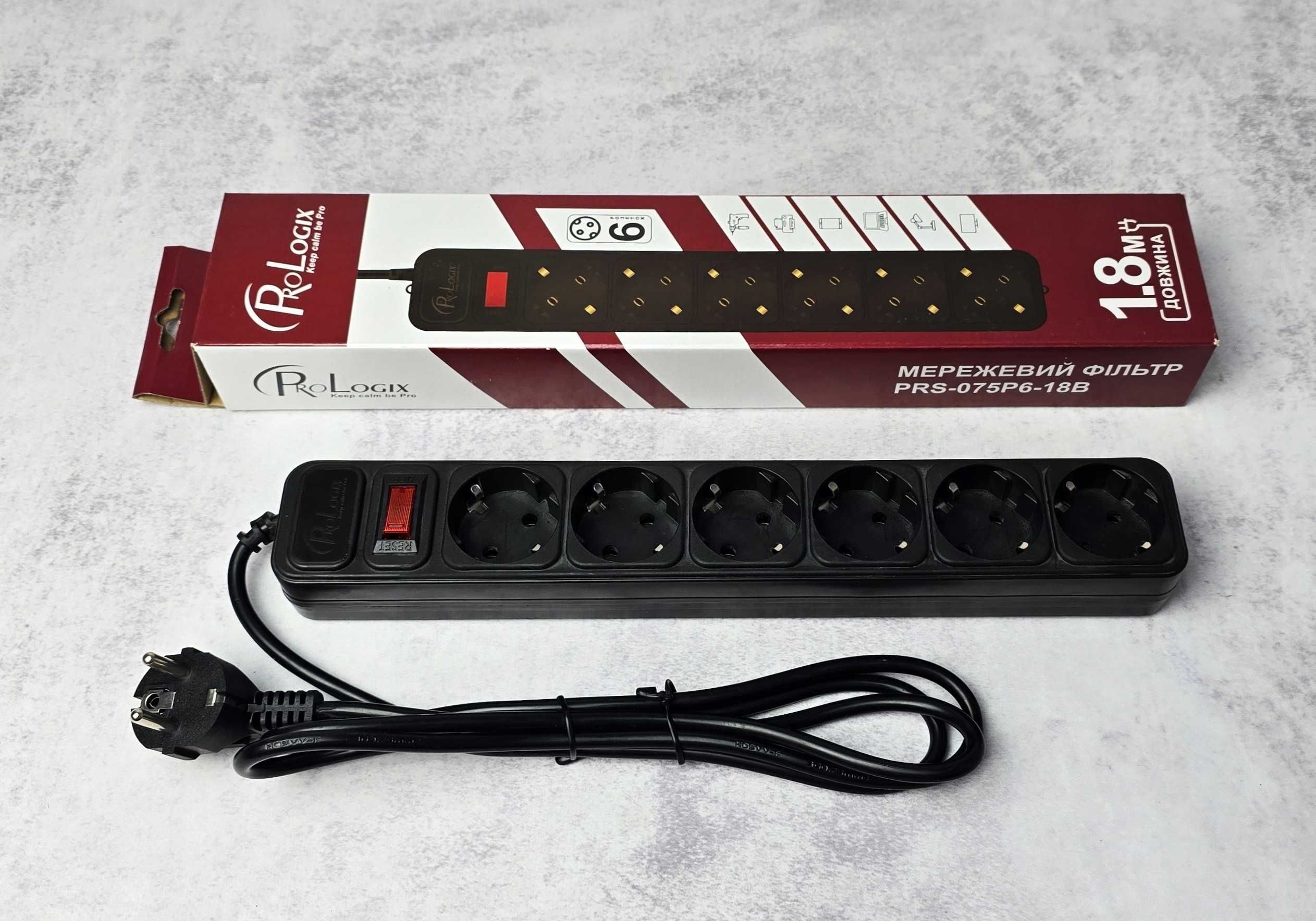 Мережевий фільтр ProLogix 1.8м 6 розеток (PRS-075P6-18B) чорний Новий