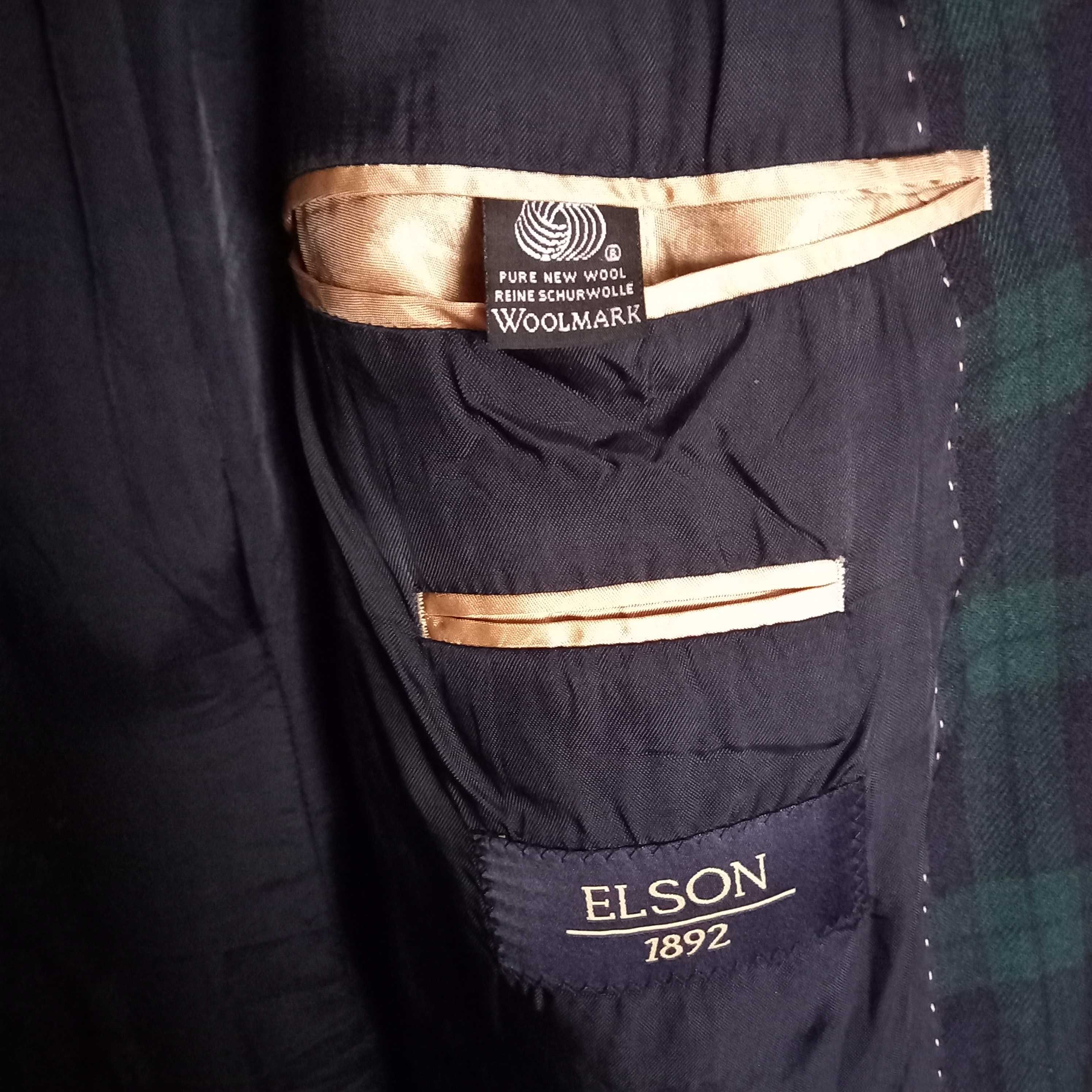 Вінтажний чоловічий піджак в клітинку, з шерсті, Woolmark Elson, 56 р.