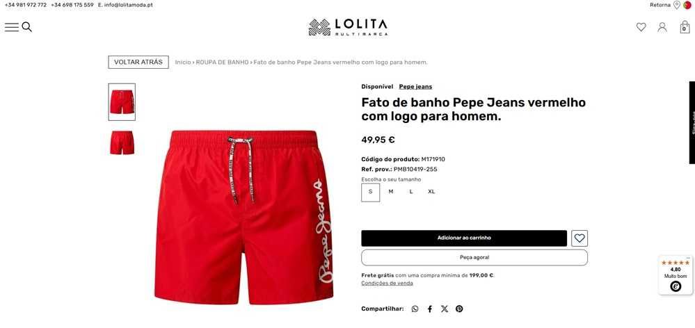 Pepe Jeans calção de banho vermelho Tam S (185)