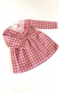 różowa pudrowa sukienka zara kids w kratkę dla dziewczynki 6-9mies 74