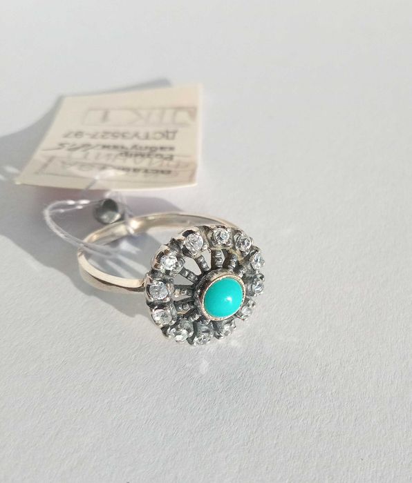Вінтажний перстень з бірюзою натуральною Кольцо розмір 18,5 Срібло 925