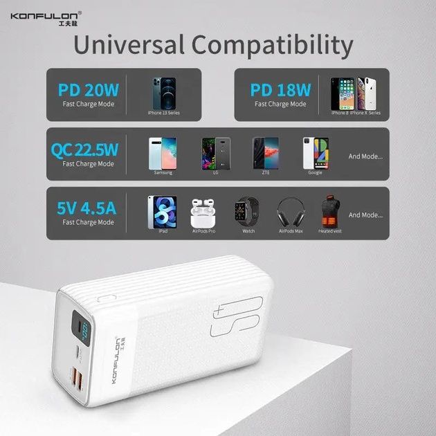 50 mAh Повербанк (PowerBank) Konfulon A24Q 22.5W 50000 mAh, швидка зар