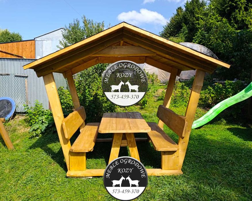 PROMOCJA. Drewniana altana z meblami. Altanka góralska Wiata ze stołem
