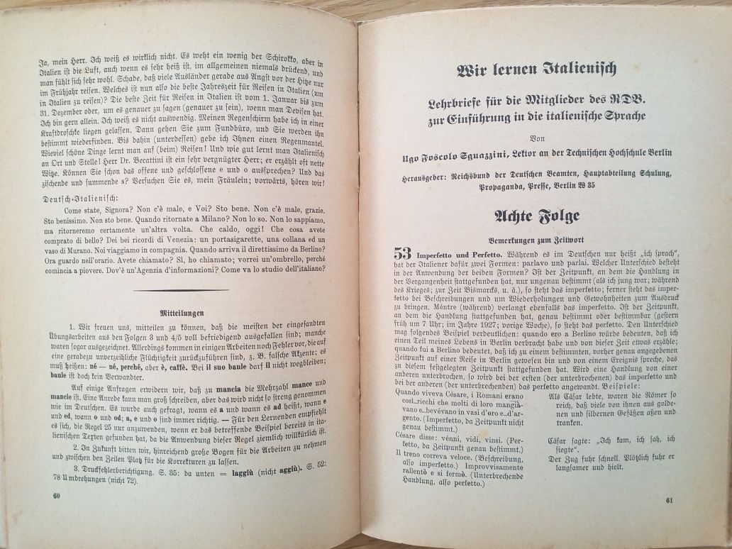 Książka do nauki włoskiego po niemiecku z 1935 roku, antykwariat