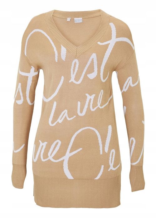 B.P.C karmelowy sweter z białymi napisami ^36/38