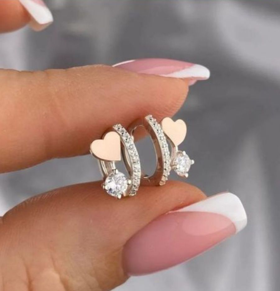 Серьги Серебро Золото пластина сердечки серця Детские серьги золотые