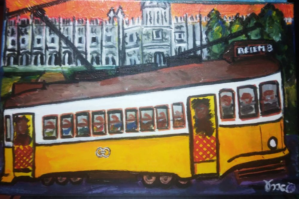 Pintura "ELÉCTRICO DA CARRIS" em acrílico sobre tela