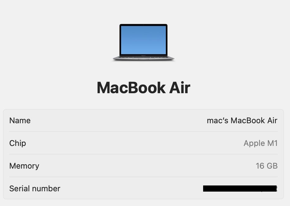 MacBook Air 13 M1 16GB RAM 256Gb SSD 90%