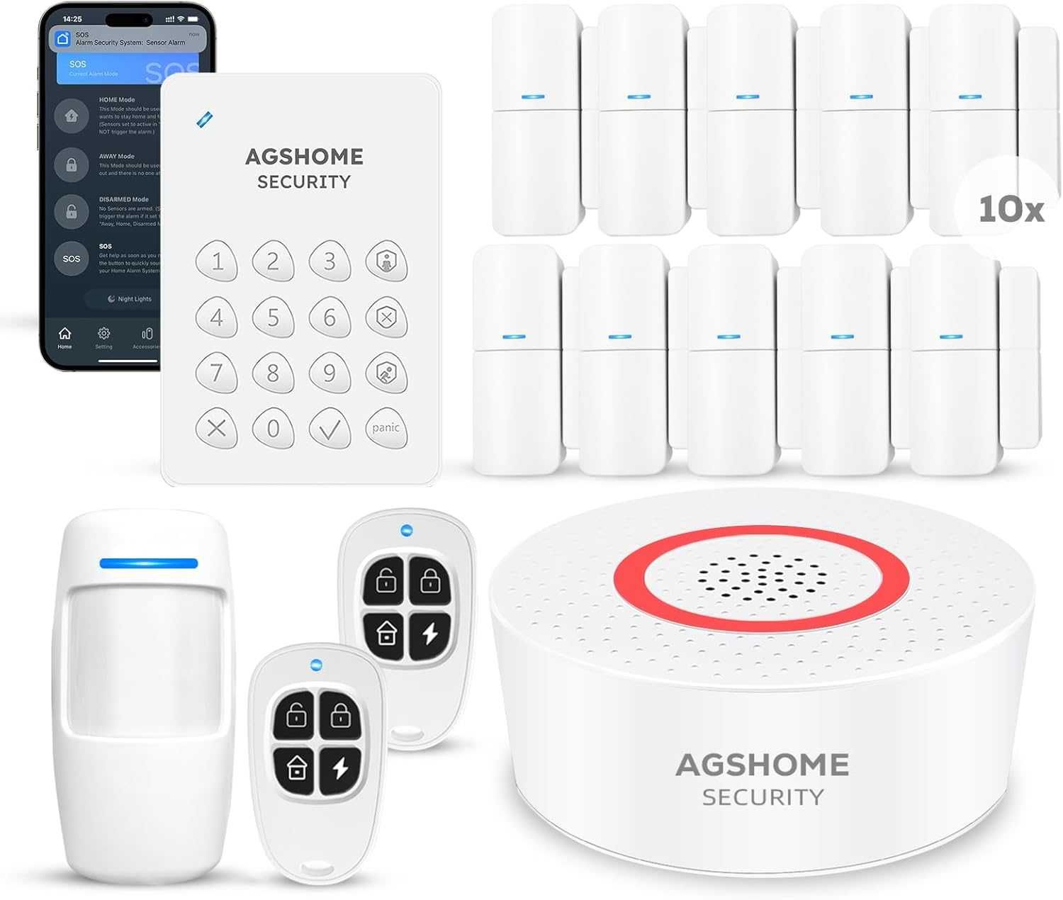 Bezprzewodowy system alarmowy AGSHOME z syreną 120 dB, WiFi, Alexa