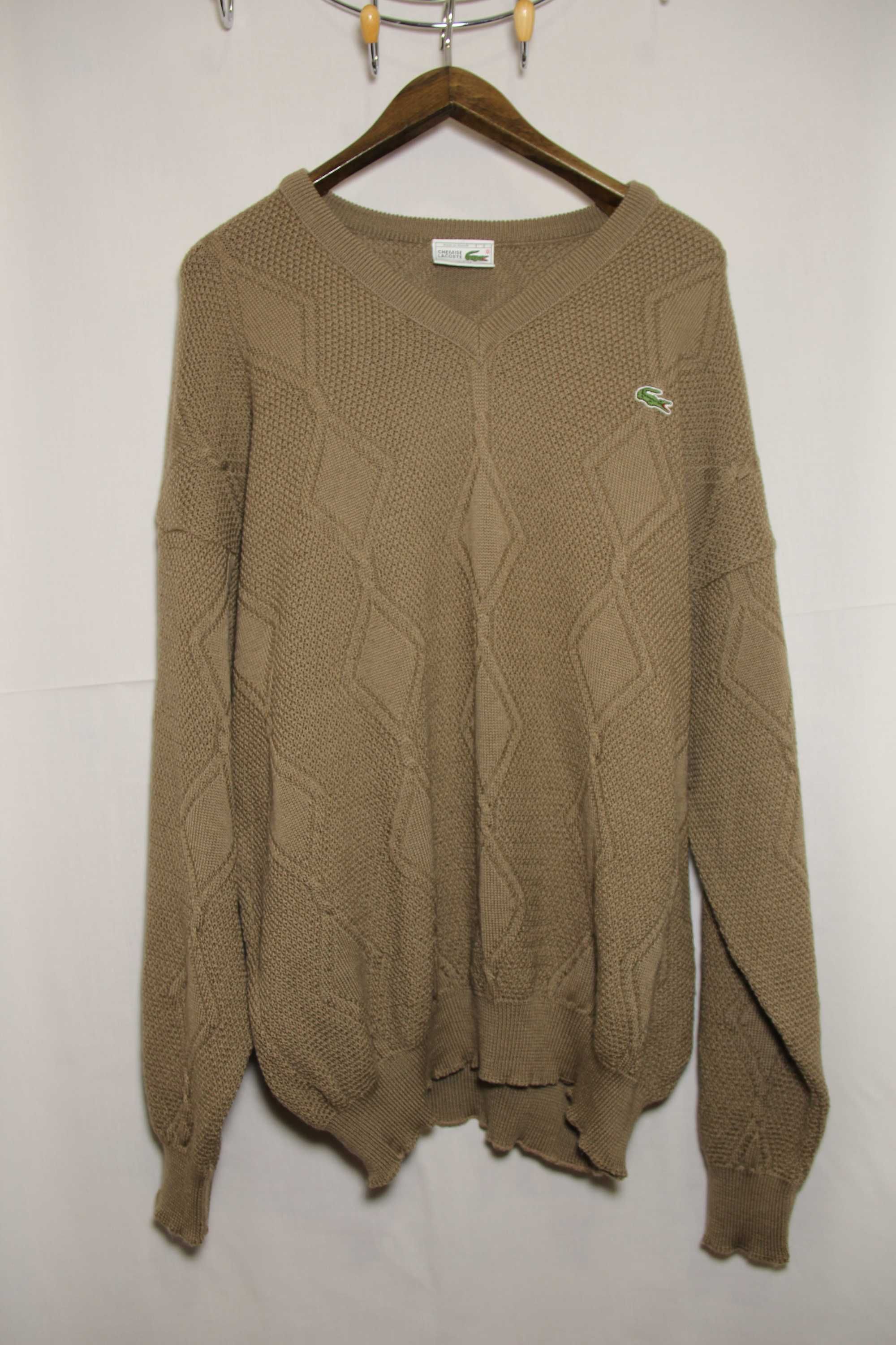 Wełniany sweter khaki Lacoste