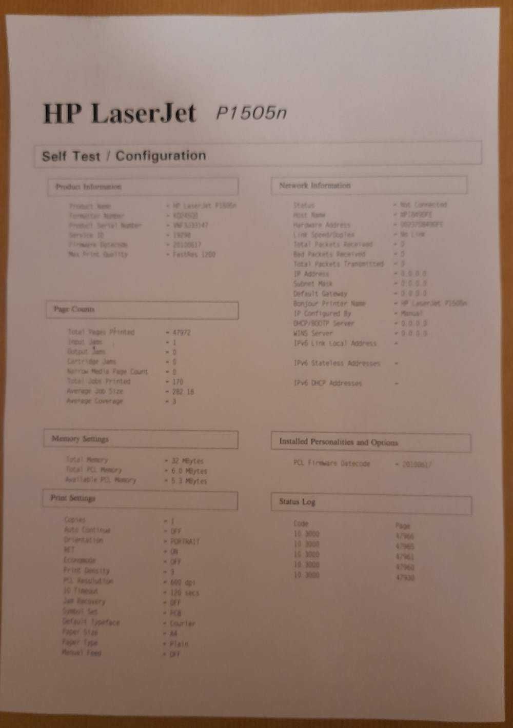 Drukarka laserowa HP P1505n
