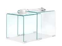 stylowy komplet stolików z giętego szkła, transparentne
