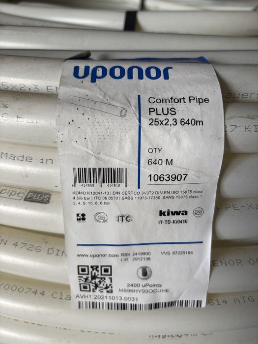 Rura pex UPONOR Comfort pipe PLUS 25 x 2,3 mm 620 metrow
