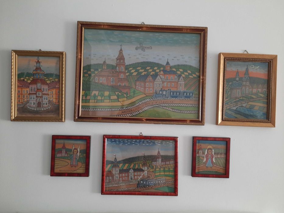 Kolekcja 6 obrazów z pieczęciami  - pamiątka z Krynicy Nikifor artysta