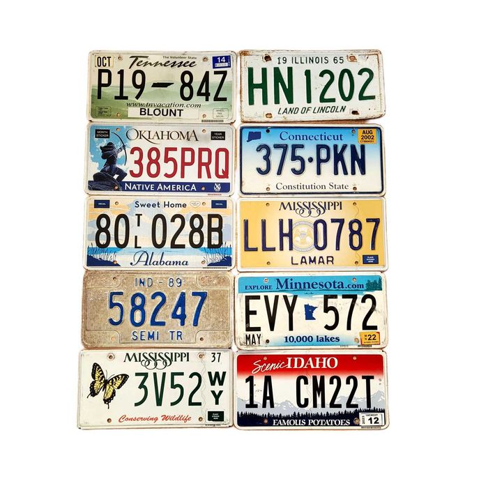10 oryginalnych tablic rejestracyjnych z USA