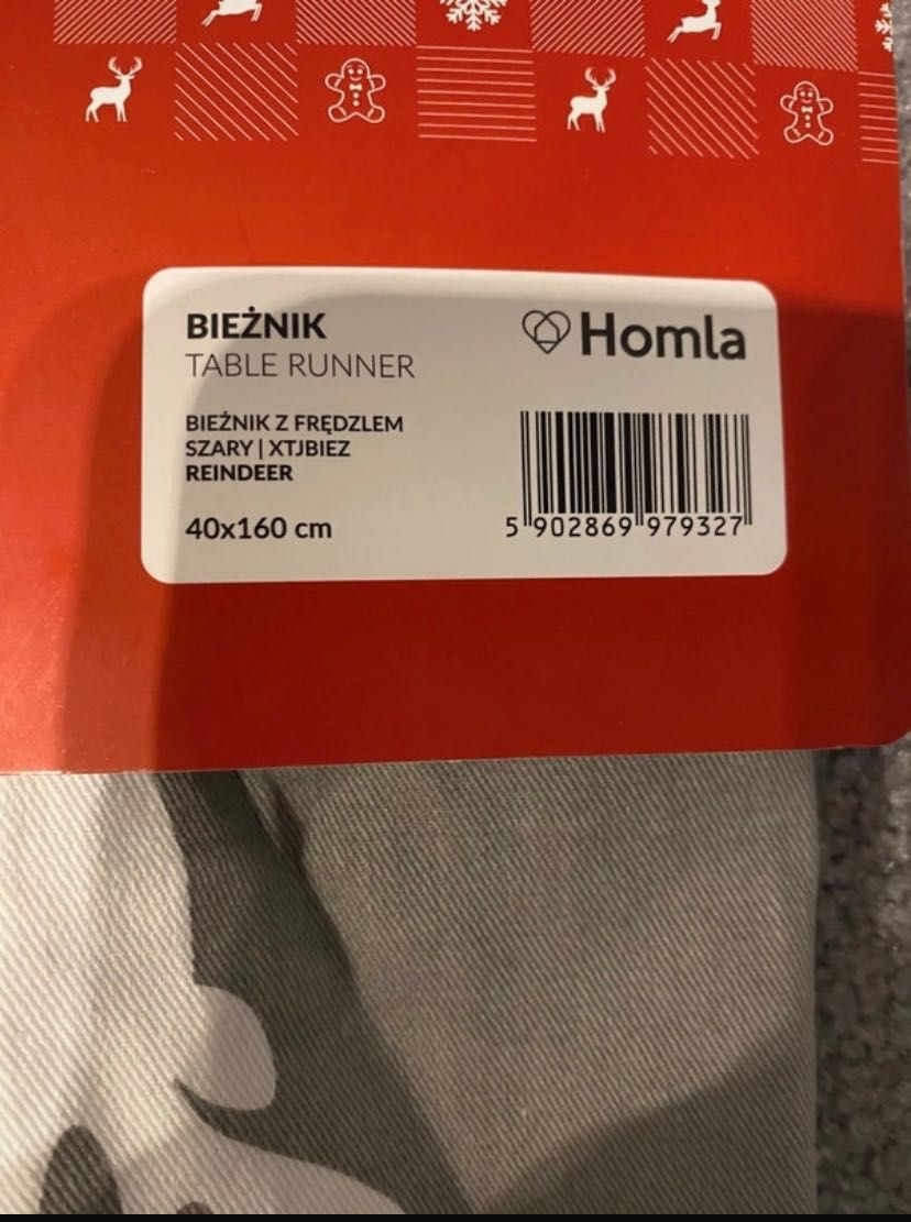 Nowy szary bieżnik obrus świąteczny w renifery 40x160 cm