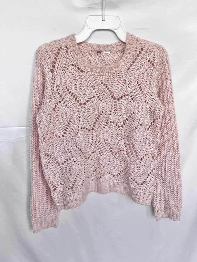 Różowy sweter ażurowy h&m