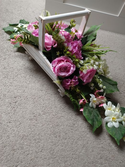 Koszyk na grób 100 cm, stroik, kompozycja nagrobna kosz kwiatów