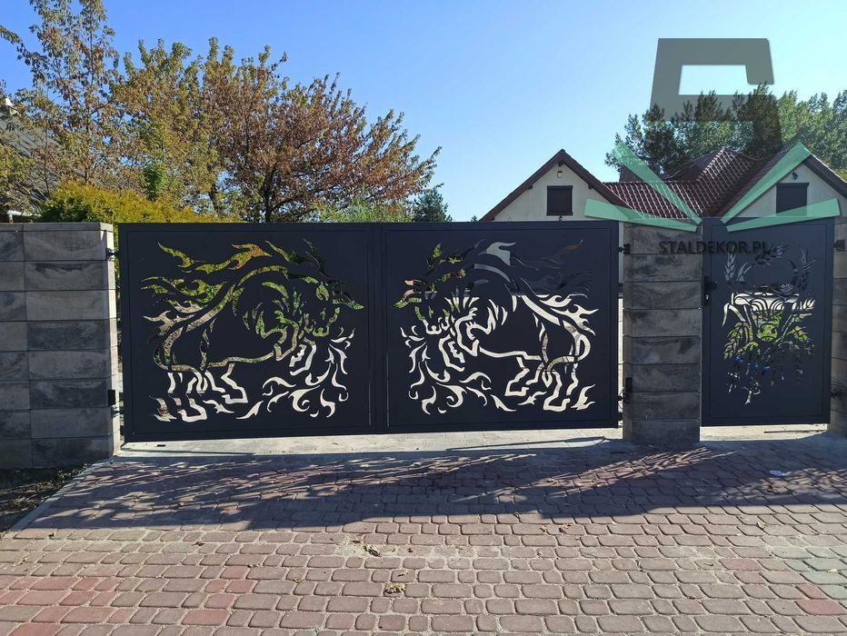 Brama dwuskrzydłowa 4x1,5m wycinana laserowo, CNC,  panelowa.