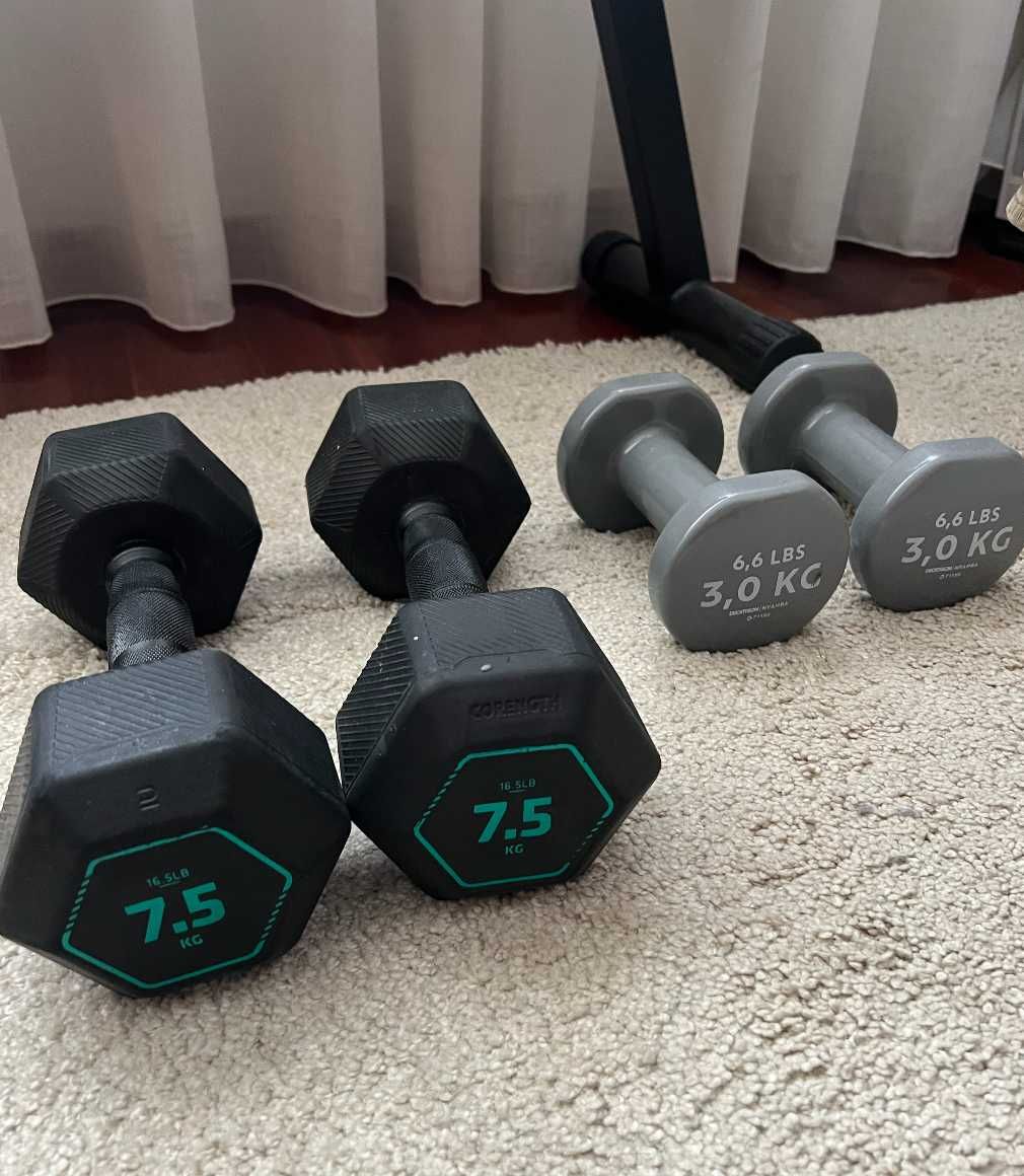 Banco de Musculação e Haltere Hexagonal 7.5kg (x2)