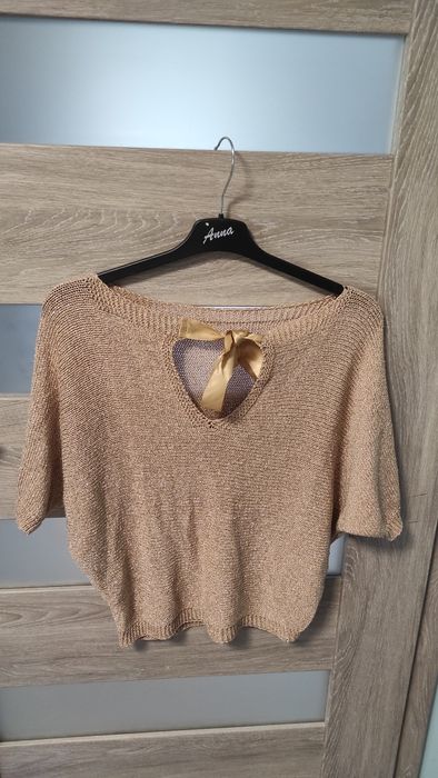 Ażurowa bluzka wiązania złota S/M