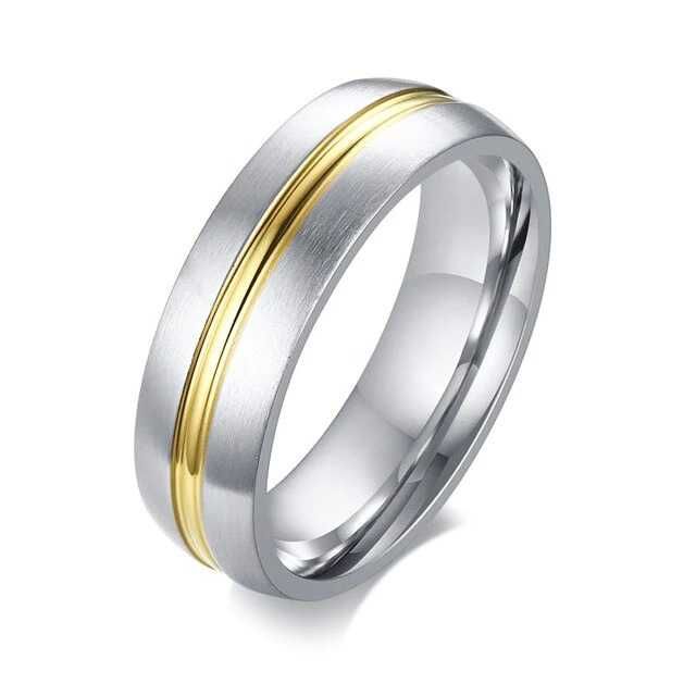 Aliança Filete Dourado 6mm em Aço para Casamento ou Namoro  - REF1841