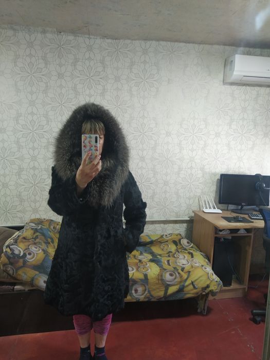 Шапка- кролик+ плащевка.Шуба, шубка.Перчатки кожа