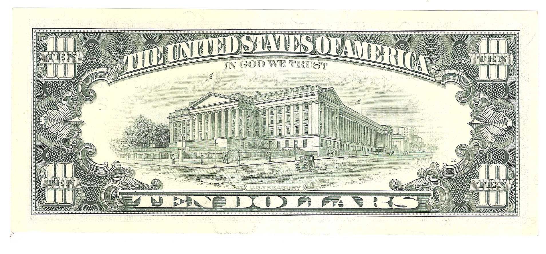 Банкнота США 10 Долларов 1993 год UNC