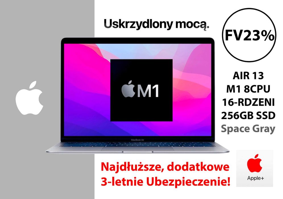 Nowy Apple MacBook Air 13 M1 16RDZ 256GB SSD 13,3 PL GW-3LATA! FV23%
