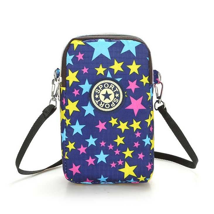 Синяя мини сумочка для моб телефона для девочки - принт звезды