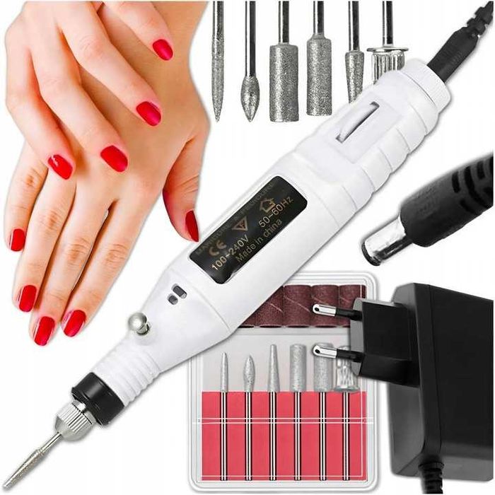 Frezarka Do Paznokci Manicure Pedicure Biała Obudowa + Frezy