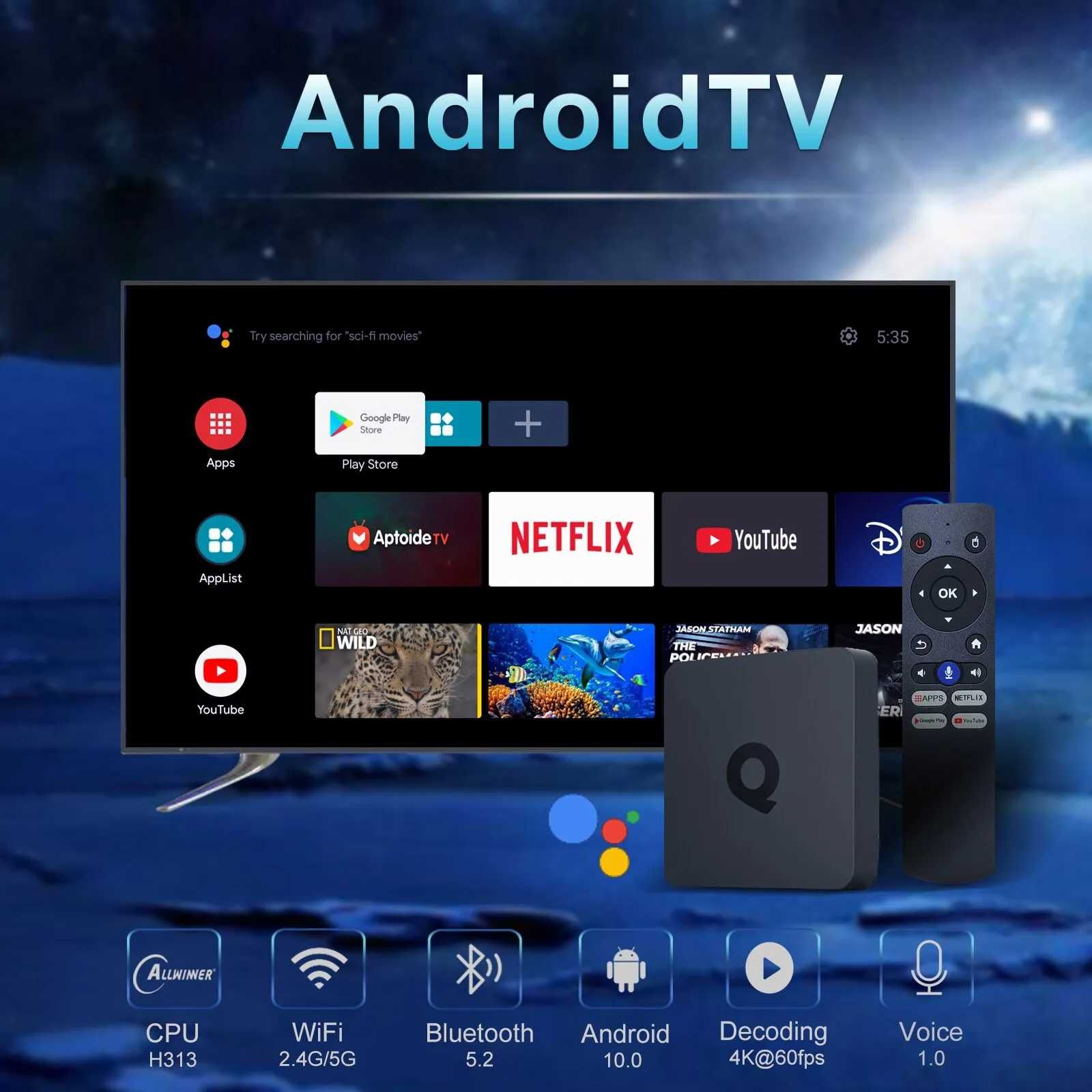 Box Tv Android IPTV Q1 Android TV, 2GB RAM 32