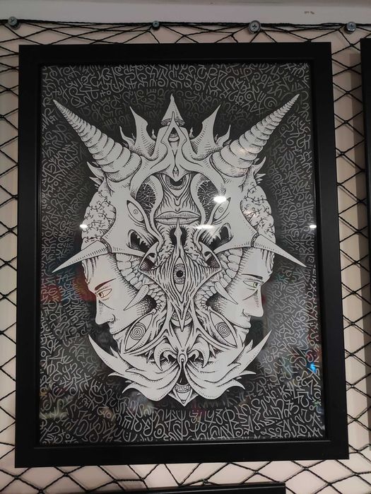 Obraz "SPOJRZENIA" 40x30 Abstrakcja Surrealizm  Polska grafika w ramie