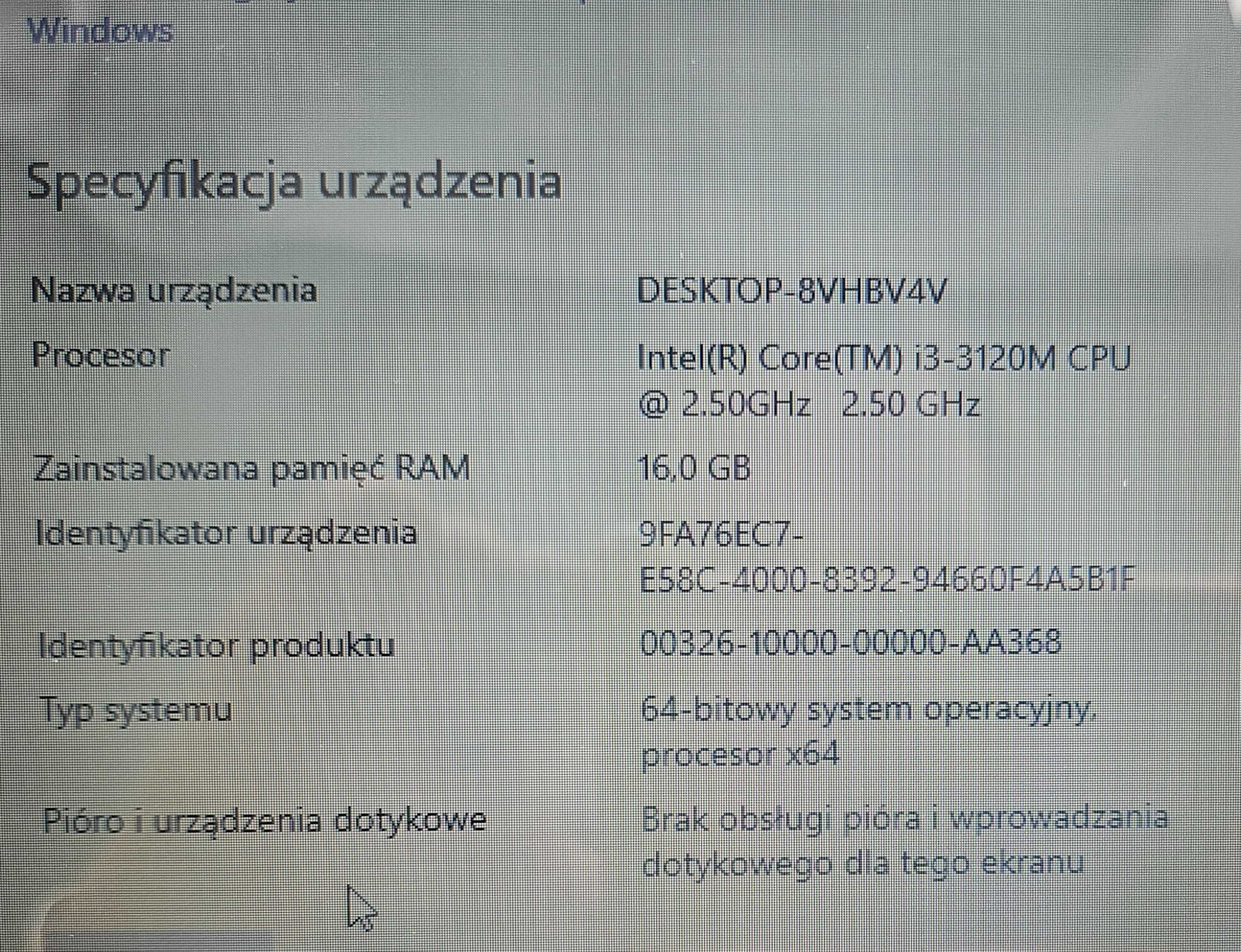 Laptop Sony VAIO SVE1713M1E 16 GB RAM i3 Win10Home 660 GB pamięć