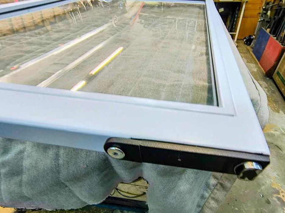 Drzwi stalowe szklane łuki zawias pivot, nowe