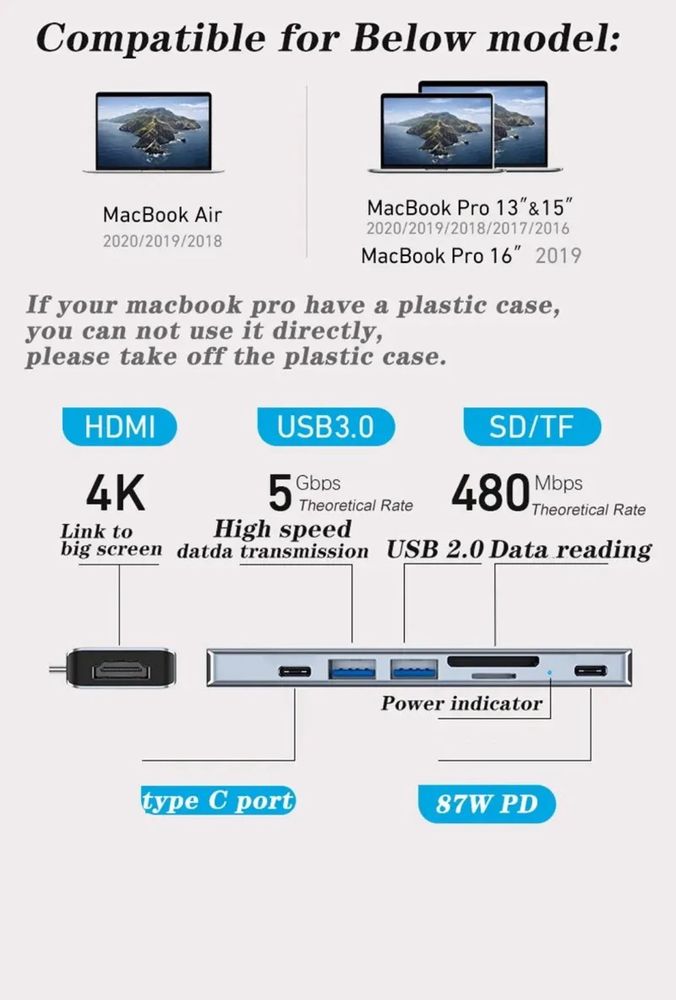 Hub USB-C Macbook M1 7w1 Adapter HDMI 4K Pro Air