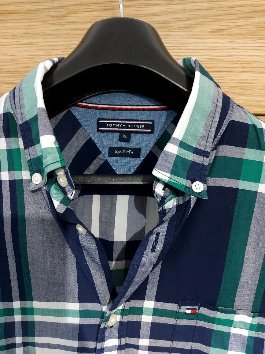 Oryginalna męska bawełniana koszula roz XL w kratkę Tommy Hilfiger