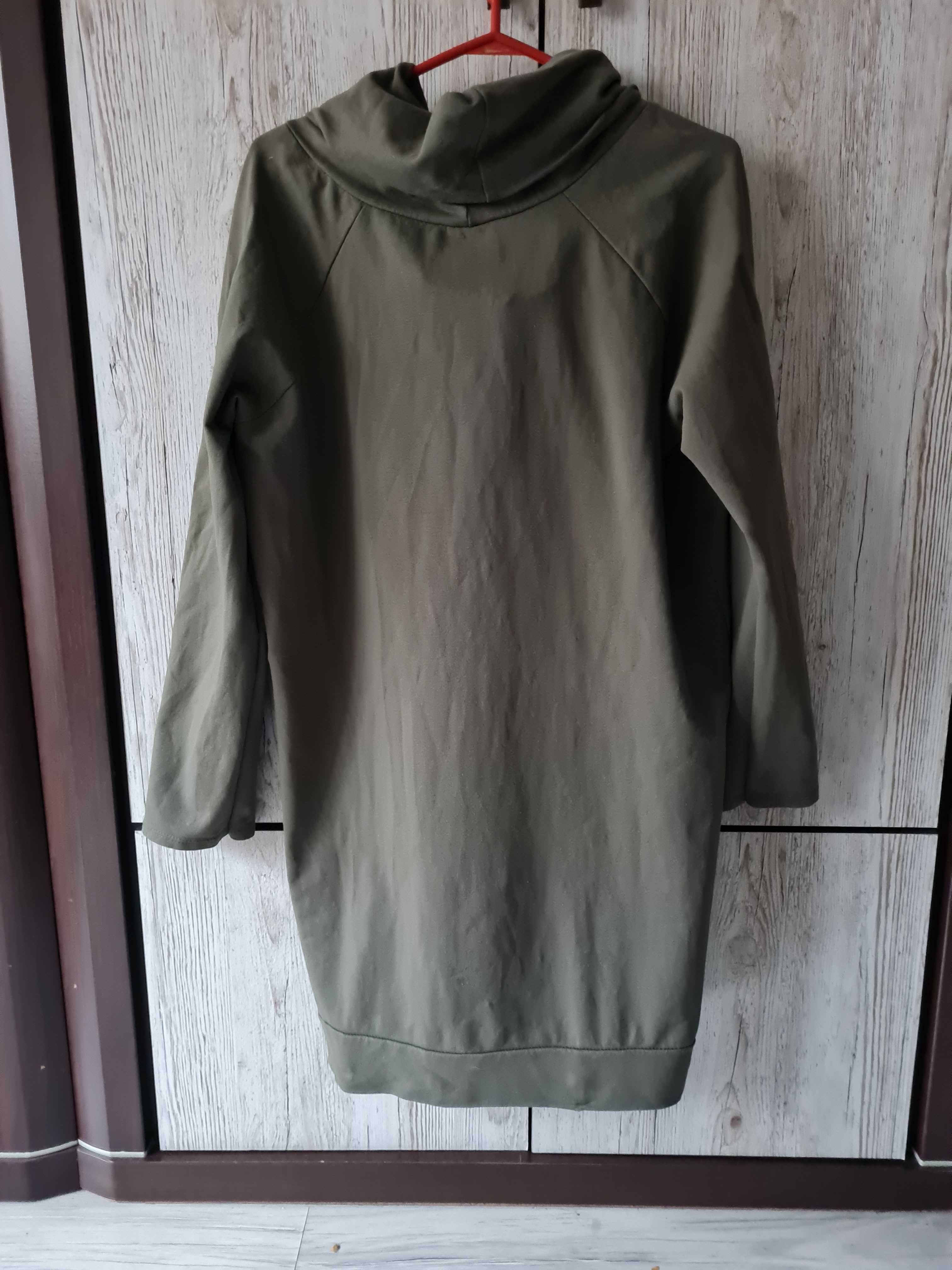 Bluzka,tunika z wysokim kołnierzem,khaki,M/L