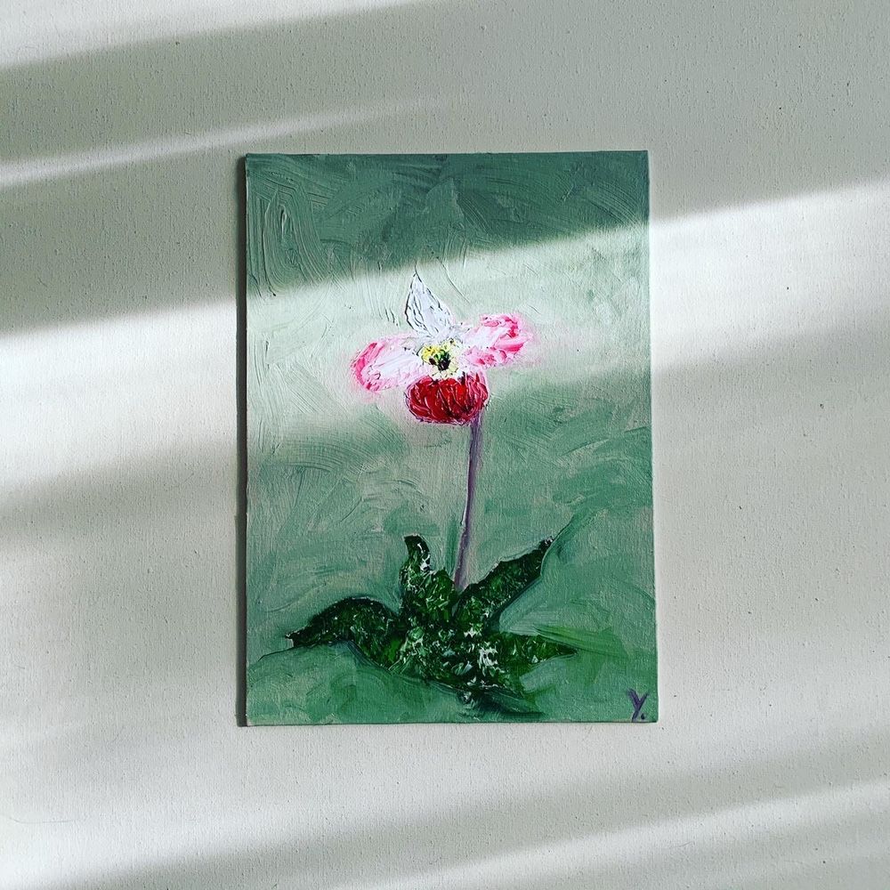 Картина Орхидея Венерин башмачок, цветок, холст, масло, живопись.