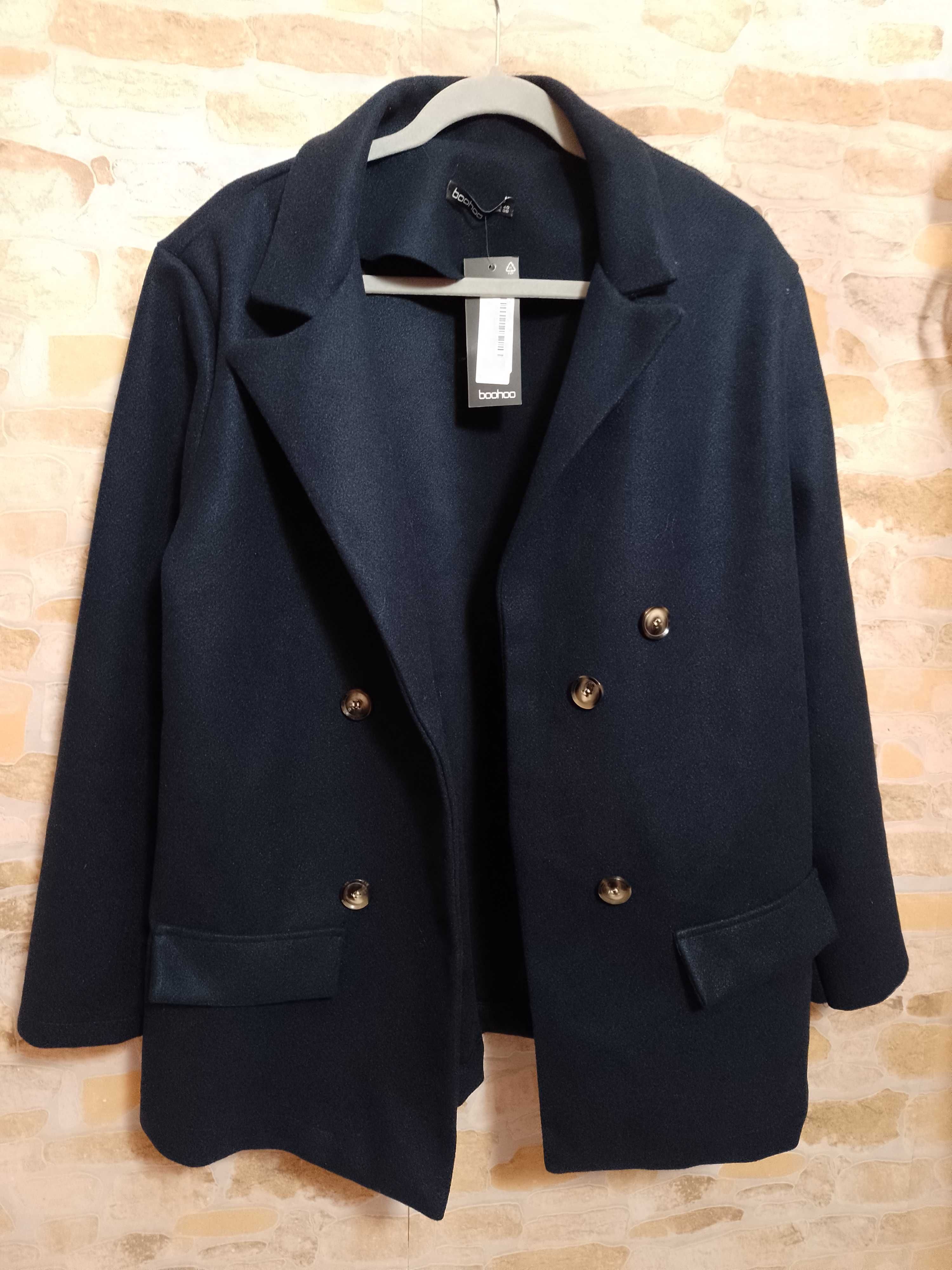 (40/L) Granatowy płaszcz oversize z Londynu, NOWY