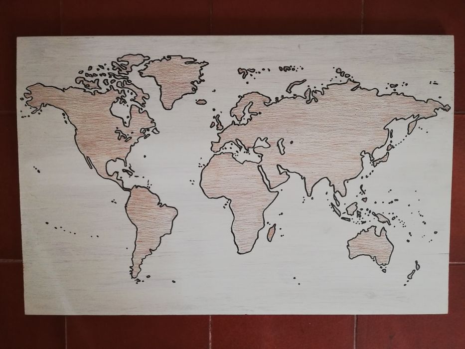 Quadro: Desenho Mapa Mundo 70x46 (Tábua de pinho) c/OFERTA *