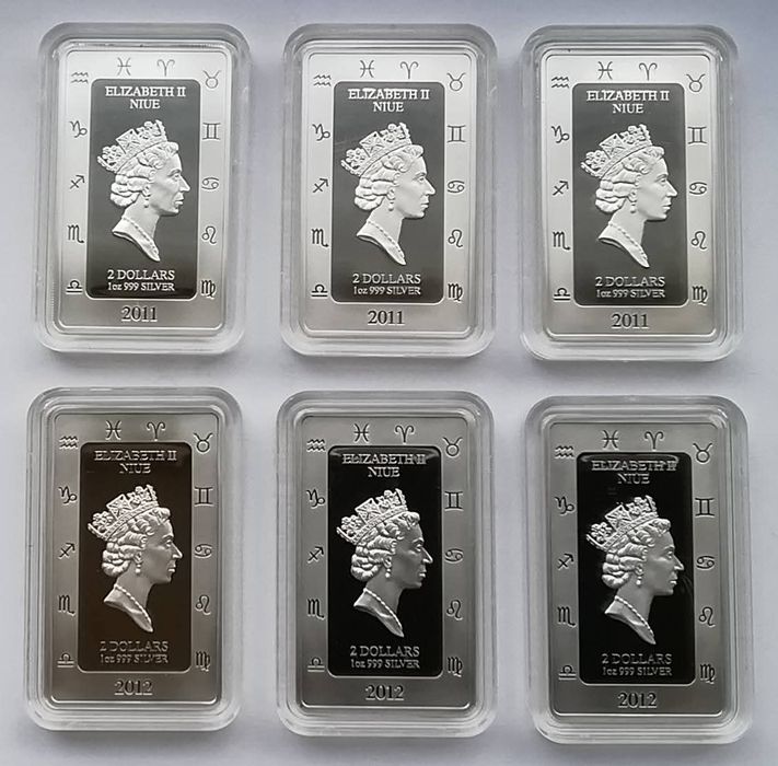 Ніуе 2 долара 2011-2012 р. Монети на тему гороскопи! СРІБЛО. ПРУФ.