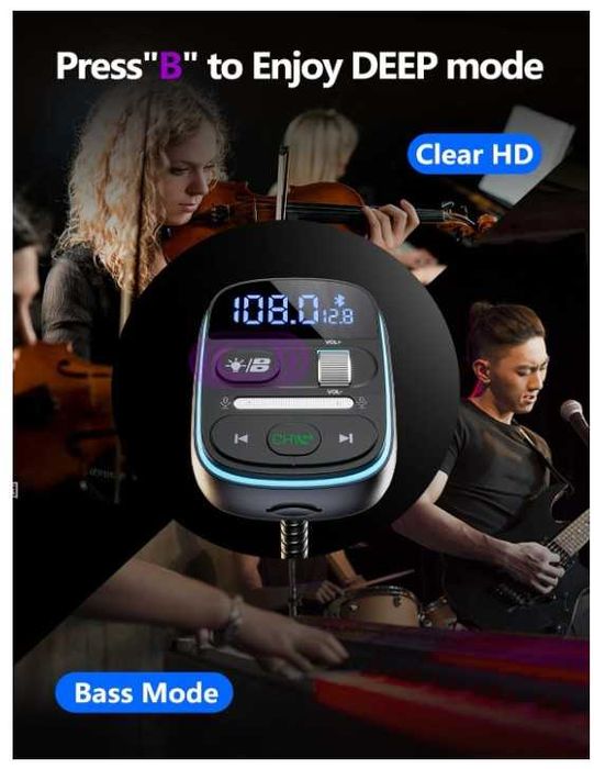 Transmiter samochodowy Bluetooth FM LENCENT T77 + szybka ładowarka