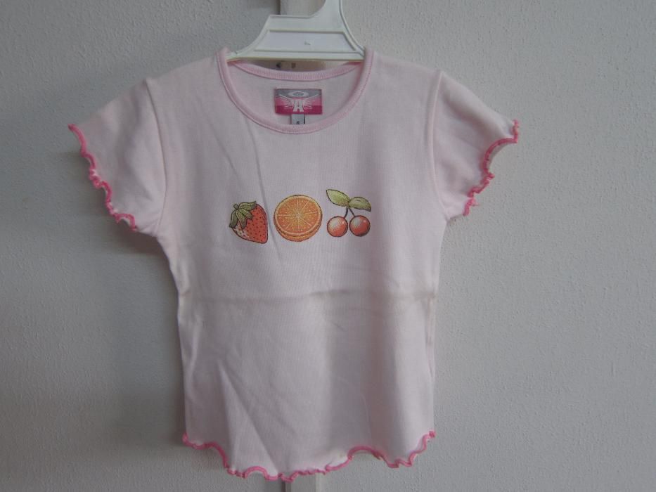 T-shirt de menina rosa com 3 frutos na frente 6 anos AKR GIRLS NOVA