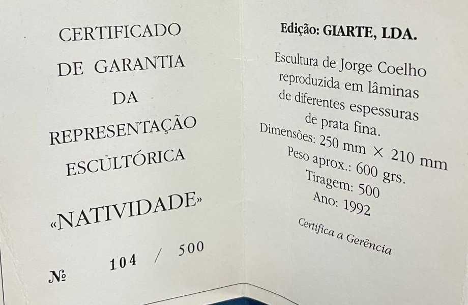 Natividade, presepio em prata fina com certificado