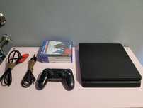 Playstation 4 slim 500gb, pad, 4 gry