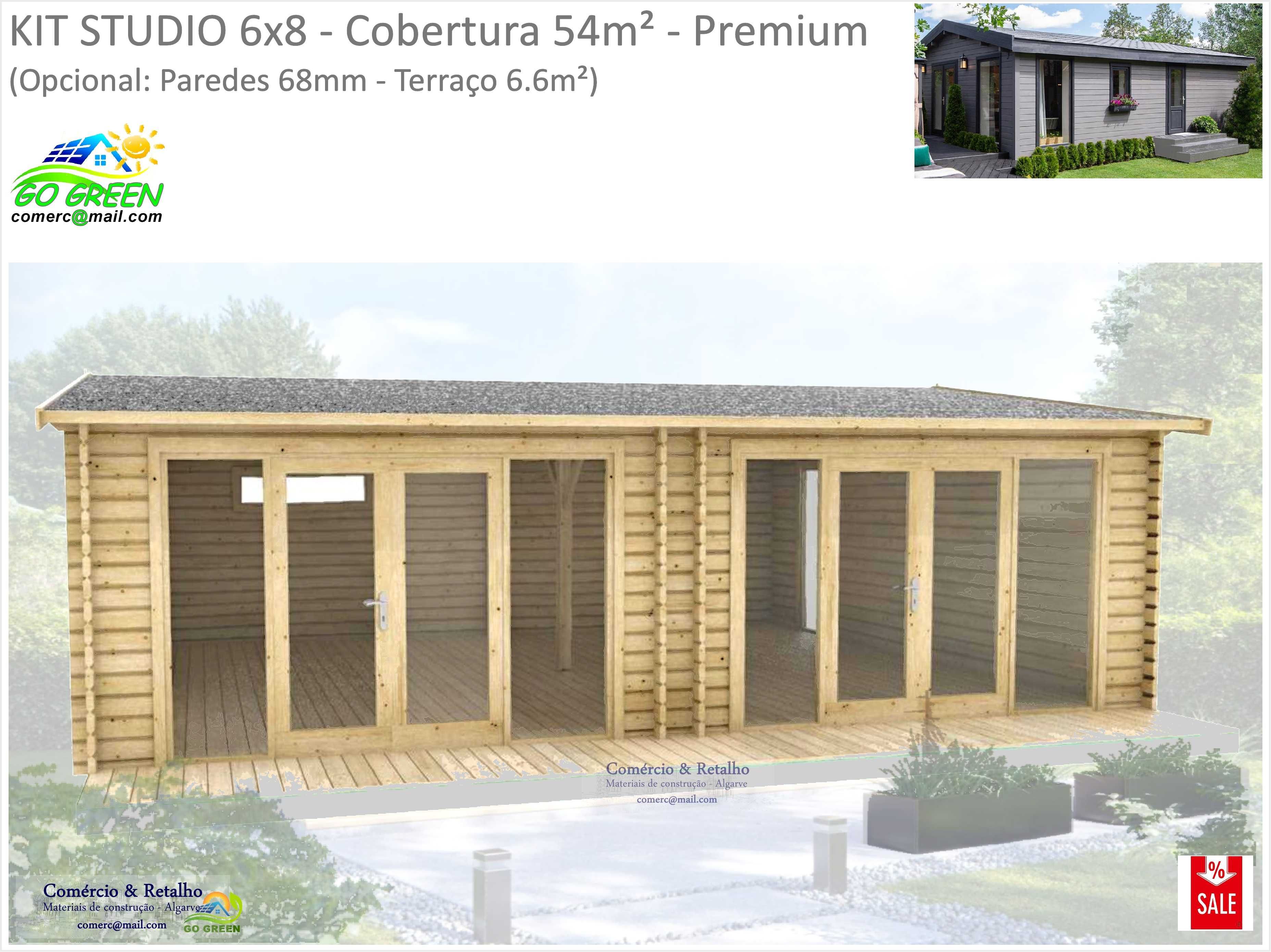 Casa de madeira STUDIO 6x8 44mm área coberta 54m² - Tiny House